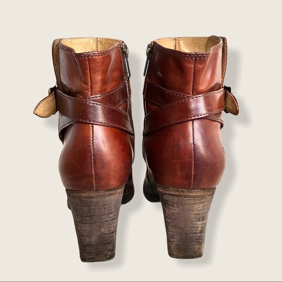 Frye Pattie Cognac Leather Belt Cute Ankle Booties - Picture 13 of 16